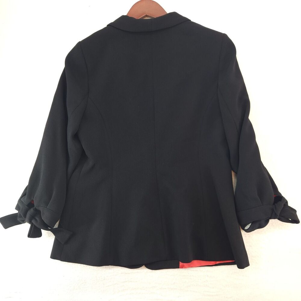 Women’s Black Blazer Coat Size 8 Tie Sleeve‎ Minimalist Chic Designer Jacket - Picture 5 of 10